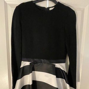 Alice & Olivia Black Long Sleeve Fit & Flare Dress with Black and White Stripes